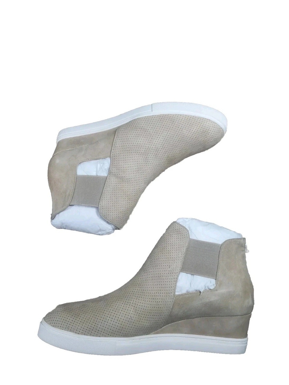 Linea Paolo Amanda 10.5 Wedge Booties Slip On Perforated Taupe Grey Women's